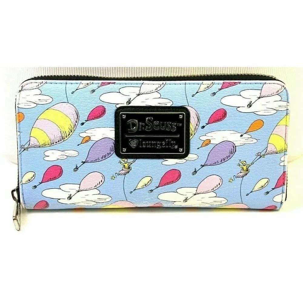4"x8" Loungefly Dr.Seuss BLUE PRINTED GENUINE LEATHER ZIP AROUND WALLET CLUTCH